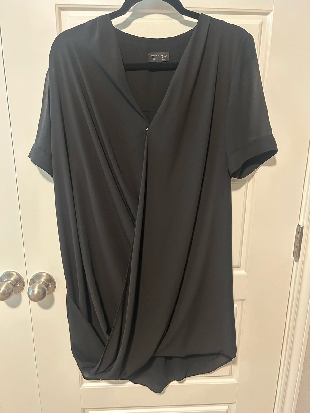 Topshop Black Draped V-Neck Short Sleeve Blouse
